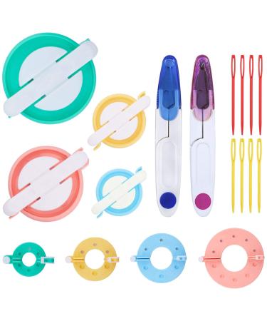 JOERSH 2 Set Pompom Makers of 6 Sizes, 50 PCS Pom Pom kit Includes 8 PCS Pom Pom Maker, 2 PCS Thread Cutter Scissors, 40 PCS Plastic Needles for Fluff Ball Weave DIY Wool Yarn Knitting 2 Sets