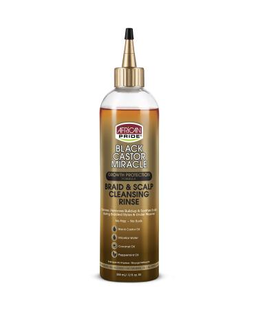 African Pride Black Castor Miracle Braid & Scalp Cleansing Rinse - Removes Hair Build Up & Soothes Scalp, No Frizz, Contains Black Castor Oil, Micellar Water, Coconut Oil, Peppermint Oil, 12 oz 12 Fl Oz (Pack of 1)