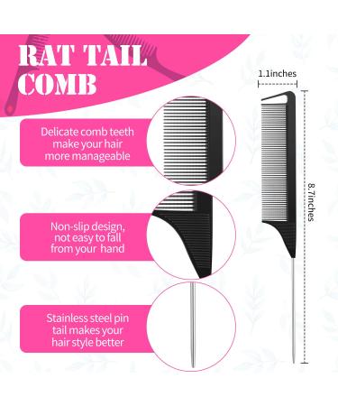 2-Piece Parting Comb & 6-Piece Hair Clip Set for Women - Rat Tail Cutting Comb with Wide & Fine Teeth | Salon Hairdressing Tools - Buy Online on SooperMarket.com