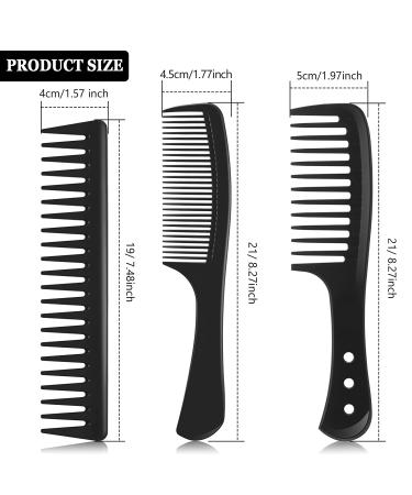 3-Piece Wide Tooth Detangling Hair Comb Set | Carbon Fiber Styling Cutting Comb for Women | Anti-Static Heat Resistant | Ideal for Curly, Straight, and Long Hair | Black - Buy Online on SooperMarket.com