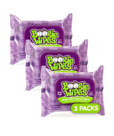 Boogie Baby Wet Wipes for Face, Hand, Body & Nose, Made with Vitamin E, Aloe, Chamomile & Natural Saline, Grape Scent, Purple, 90 Count 30 Count (Pack of 3)
