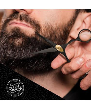 5.5 Ontaki Premium Hand Forged Japanese Steel Scissors for Hair Beard & Mustache - Bartscher Black Trim Tool - Buy Online on SooperMarket.com