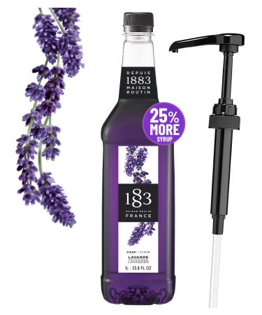 Lavender Syrup 33.8 Ounces - 1883 Lavender Syrup with Pump | Flavored Syrup for Hot & Iced Beverages Subtle Floral Flavor - Gluten-Free Vegan Non-GMO Kosher Preservative-Free Made in France Lavender with Pump