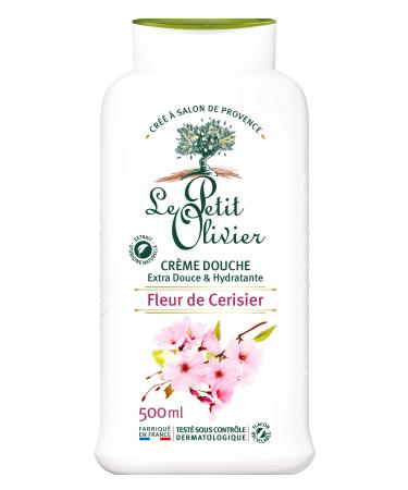 Le Petit Olivier Shower Cream Cherry Blossom 16.9 oz - Moisturizing Cream for Sensitive Skin - Natural Extracts - Enriched with Glycerin - pH Neutral - Soap-Free - Dye-Free - In-Shower Body Cream