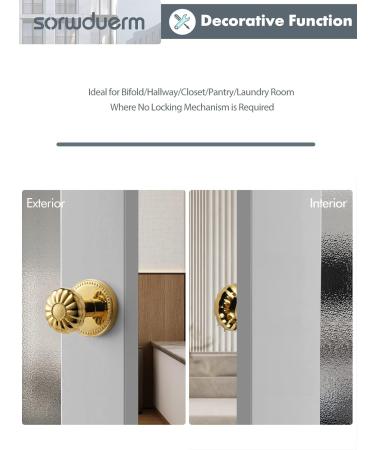 Sorwduerm Gold Door Knobs - Polished Brass Dummy Handle | Decorative Zinc Alloy - 1 Pack - Buy Online on SooperMarket.com