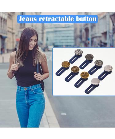 8 Pcs Button Waist Extender Set for Jeans, Trousers, Pants, Shirts | Adjustable Elastic Collar Extenders, Stainless Steel | Silver + Bronze - Add 1.4 inch - Buy Online on SooperMarket.com