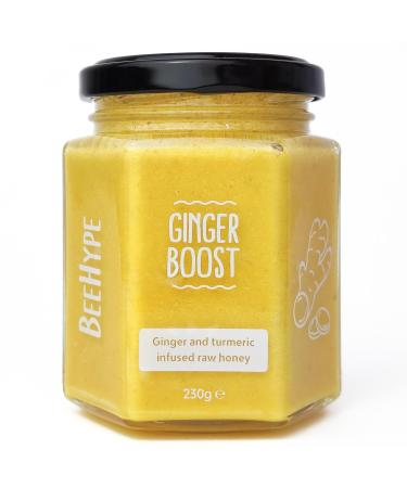 BeeHype - Ginger Boost - Ginger and Turmeric Infussed Raw Honey with NO Preservatives and NO Refined Sugars - Vegetarian Nut and Dairy-Free 230g Ginger Boost 230 g (Pack of 1)