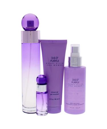 Perry Ellis 360 Purple Women 3.4oz EDP Spray 7.5ml EDP Mini Spray 4oz Body Mist 3oz Shower Gel 4 Pc Gift Set - Buy Online on SooperMarket.com