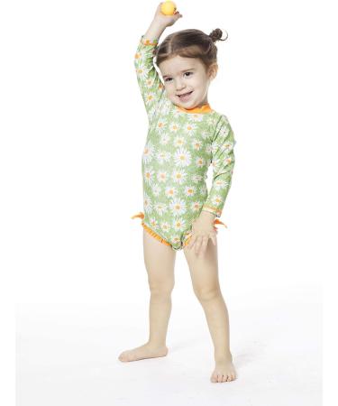 BONVERANO Baby Girls Swimsuit | Long-Sleeve Zipper One Piece Swimwear | UPF 50+ Sun Protection | 6-9 Months Daisy - Buy Online on SooperMarket.com