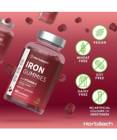 Iron Supplements | 14mg Iron Gummies with Vitamin C | 90 Vegan Gummies | for Men & Women | by Horbaach - Buy Online on SooperMarket.com