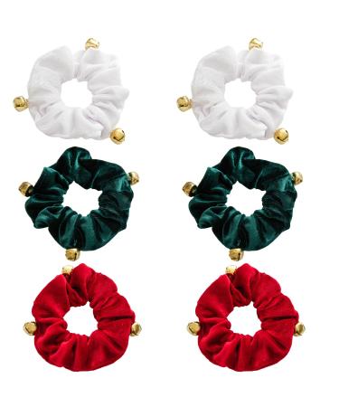 Bohue 6 Pieces Christmas Hair Scrunchies Plush Ponytail Holder Elastic Hair Bands Xmas Hair Scrunchies Bobbles for Christmas Hair Accessories