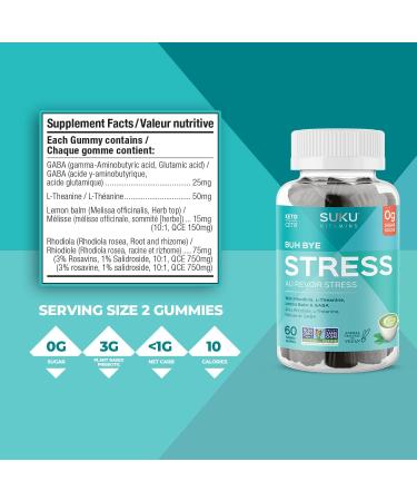 SUKU Vitamins Stress Gummy Supplement Buh Bye Stress Sugar Free Gummies with Lemon Balm L-Theanine GABA Keto Plant-Based Nut-Free Helps with Anxiety and Stress Relief Calm Mood & Stress Support 60 Gummies (30 Day Supply) - Buy Online on SooperMarket.com