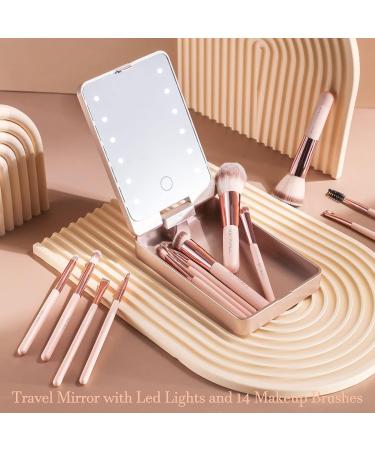BS-MALL Travel Makeup Brush Set with LED Light Mirror - 14 Pcs Pink APINK - Buy Online on SooperMarket.com
