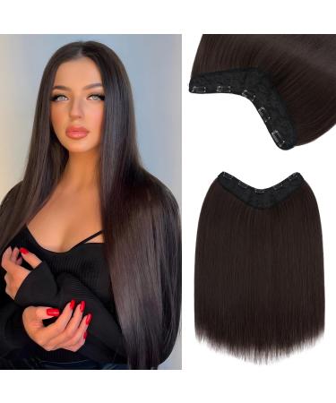 TESS Hair Extensions Synthetic Long Straight Hair Pieces 18 Inch Clip in One Pieces Hair Extensions Long Clips Hair Extension for Women 160g 6A Brown black
