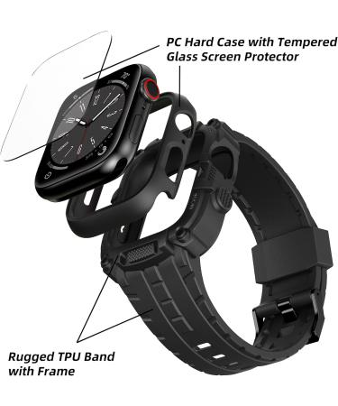 YALOCEA Compatible with Apple Watch Band 44mm with Case Built-in Screen Protector Rugged Shockproof Strap Bumper Cover with Tempered Glass Screen Protector for iWatch Series 6/SE2/SE/5/4 Matte Black Matte Black 44mm - Buy Online on SooperMarket.com