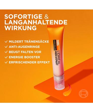 L'Or al Men Expert Eyes Roll-on for Dark Circles & Wrinkles - Invigorating Eye Care with Vitamin C & Caffeine 10ml - Hydrating Moisture Solution for Men - Buy Online on SooperMarket.com