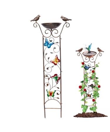 Bird potions with garden grilles 2-in-1 bird water dispenser made of metal with decorative butterfly removable standing bird water dispenser retro stand bird feeder for garden decoration