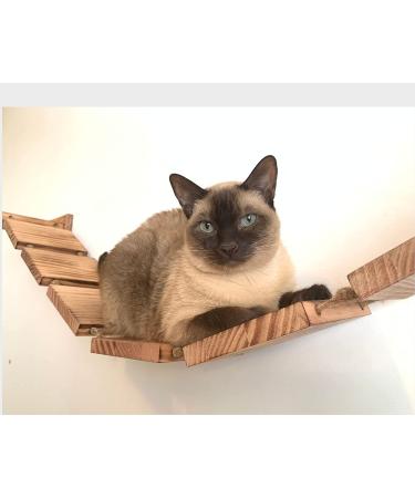 Cat Bridge Hanging Hammock & Shelves Set - Sturdy Wall Mounted Cat Furniture 56.7 - Natural Pine Rope Bridge for Large Cats - Easy Install - Buy Online on SooperMarket.com