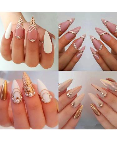 Nail Art Pearls & Charms Set - 4 Boxes Gold, Silver, White Half Round Gems, Glitter Powder, Rhinestones Accessories for Women - Acrylic Decorations Design - Buy Online on SooperMarket.com
