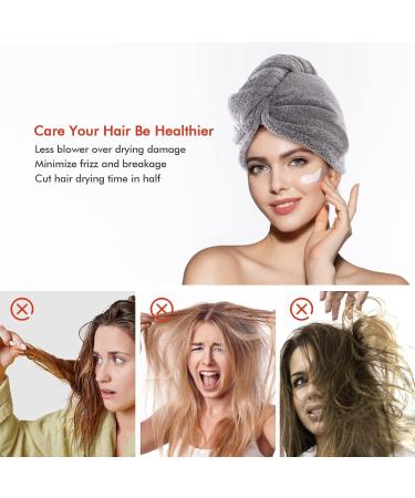 JEFFSUN Microfiber Hair Towel Wrap 2 Pack - Super Absorbent Hair Turban for Women & Girls - Quick Dry for Curly, Long, Thick, Frizzy Hair - Grey & Stripes - Buy Online on SooperMarket.com