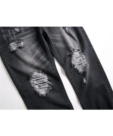 Retro Ripped Slim Jeans Men Regular Fit Distressed Vintage Denim Black 34 - Buy Online on SooperMarket.com