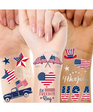 Whaline Independence day Temporary Tattoos 4th of July USA Theme Waterproof Tattoo Sticker American Flag Freedom Tattoo Decal Body Art Sticker for Patriotic Memorial Day Favors Face Arm Decor  8 Sheet