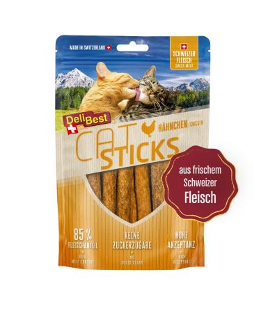 Delibest Cat sticks from 100% Swiss chicken meat I cats treats cereal -free I semi -damp treats in embroidery form i cat snack without artificial additives i allergy suffered i 50g