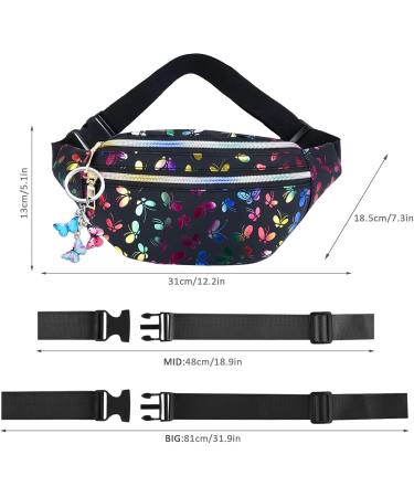 Buy Butterfly Print Black Belt Pocket for Girls | Waterproof Fashion Bunkbag with Keychain - Buy Online on SooperMarket.com