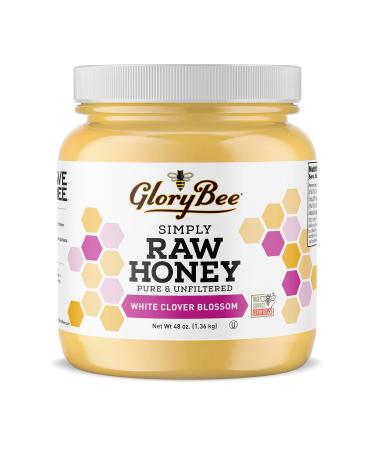 GloryBee Raw White Clover Honey, Pure, Natural, Unfiltered, Portion of Sales is Donated to Save The Bee, Made In U.S.A, Family Owned, Sweeten Dishes & Beverages, 3 lb, 48 Oz Montana White Clover