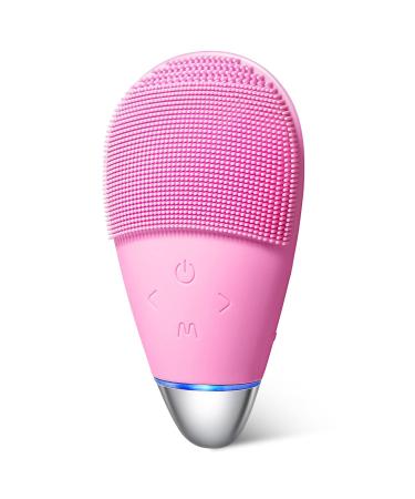 Face Cleansing Brush Mini Silicone Face Scrubber Ipx7 Waterproof Rechargeable for Deep Cleansing Exfoliating and Vibrating Massaging (Pink)