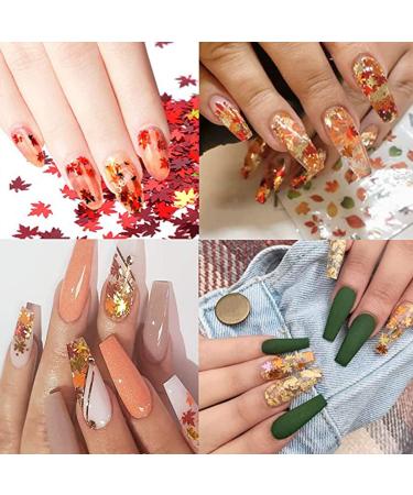Maple Leaf Nail Glitter Sequins - 3D Holographic Fall Leaves Nail Art Flakes - 6 Colors Laser Autumn Decals for Acrylic Nails - DIY Crafts - Buy Online on SooperMarket.com