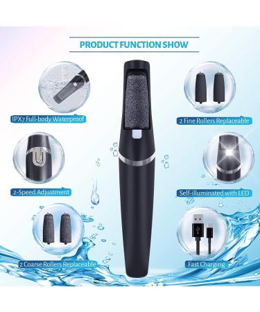 Rechargeable Electric Foot Callus Remover Kit | Waterproof Pedicure Tool with 4 Grinding Heads | Foot Care for Dead Skin | Ideal Gift - Black - Buy Online on SooperMarket.com