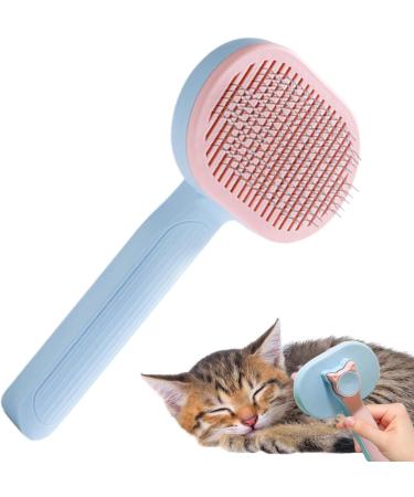 Cat brush self-cleaning pet brush for long hair and short hair removes loose fur and dirt blue