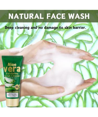 Aloe Vera Exfoliating Scrub Cleanser Aloe Vera Gel Face Wash Natural Acne Face Wash Face Wash For Men & Women Cream Cleanser For Acne Prone & Oily Skin Face Wash - Soothe Purify Facial Skin Care Green-Aloe Vera - Buy Online on SooperMarket.com