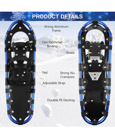 Lixada 23-Inch Lightweight Aluminum Alloy Snowshoes with Adjustable Bindings, Trekking Poles, and Carrying Bag - Blue - Buy Online on SooperMarket.com
