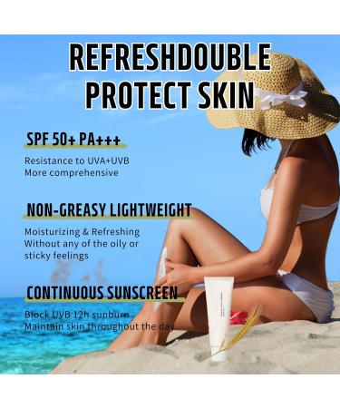 Sunscreen SPF 50+ Sun Cream with Rice + Probiotics Moisturizing Suncream Sun Lotion for Face Body UVA&UVB Protetion Refreshing Non-Greasy No White Cast with Rice Extracts 2 * 50ml 1 - Buy Online on SooperMarket.com