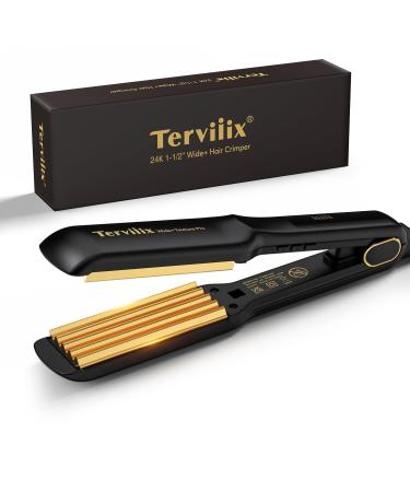Terviiix 24K Titanium Wide Hair Crimper Crimping Iron for Hair Crimper Hair Iron for Textured Crimps and Volume Hair Volumizing Iron for Thin Fine Hair Dual Voltage Auto Off 1-1/2 Inch 1 1/2''