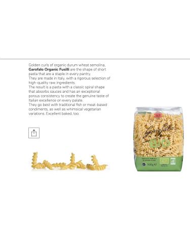 Garofalo Organic Fusilli Pasta 500g - Premium Quality Italian Pasta - Buy Online on SooperMarket.com