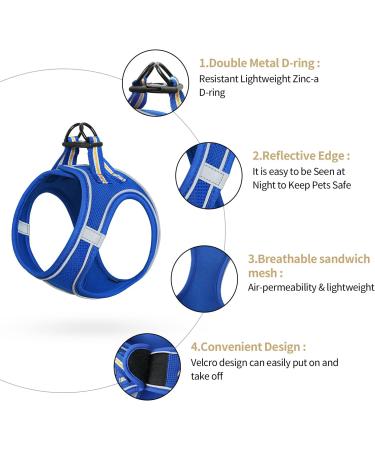 Heele Adjustable Reflective Soft Mesh Dog Harness for Small & Medium Dogs - Breathable Royal Blue Design - Buy Online on SooperMarket.com
