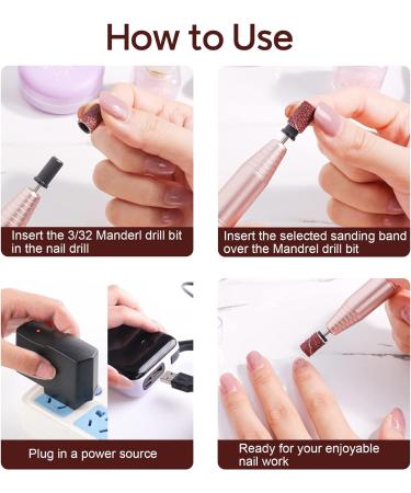 Alle's 150Pcs Nail Drill Sanding Bands Set - 80/120/180 Grits with 3/32 Nail Bits | Manicure & Pedicure Sanding Bits Kit | Christmas Gift - Buy Online on SooperMarket.com
