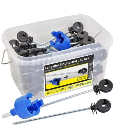 Voss.farming Lang Stem insolator 50 pcs.Spacement isolator + Rearer in a box for the electric fence for wire and strand