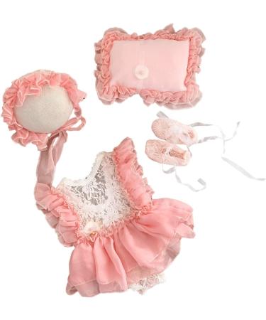 Yuehuam Newborn Photography Prop Girl Outfits Set - Baby Lace Romper, Hat, Pillow, Shoes & Skirt Clothes in Pink for Infant Photoshoot - Buy Online on SooperMarket.com