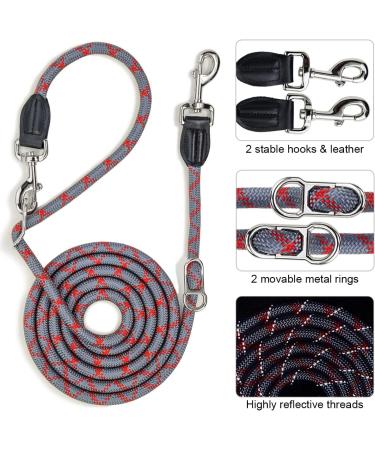 Adjustable 2.6m Dog Leash - Reflective Multifunctional Nylon for Walking Running & Training - Red & Gray - Buy Online on SooperMarket.com