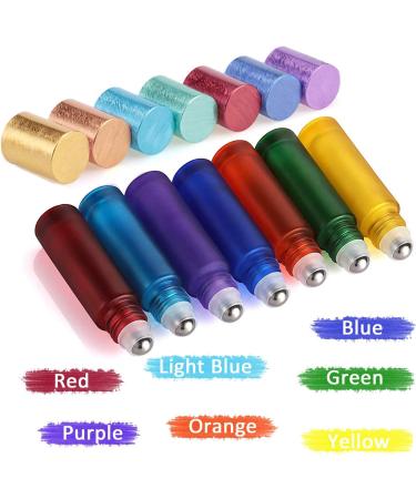 Alledomain 7-Piece Essential Oils Roller Bottle Set - Colorful Frosted Glass Refillable Aromatherapy Travel Bottles with Opener & Pipette - Buy Online on SooperMarket.com
