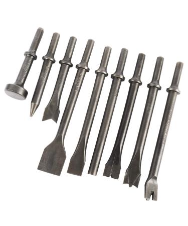 KUNTEC 9Pcs Pneumatic Chisel Tool Air Hammer Punch Chipping Bits Set 0.39 Inches Round Style Shank
