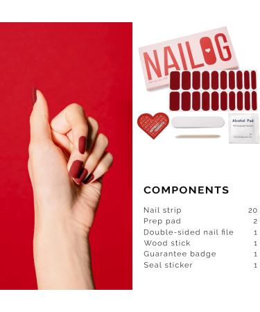 NAILOG Semi Cured Gel Nail Strips Extra Long Nail Polish Strips (20 Pieces) Long Lasting Semi Cured Nail Stickers with Soft Glossy Gel Finish Rouge Noir - Buy Online on SooperMarket.com