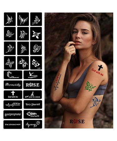 GFHIH Henna Tattoo Kit - 100 Reusable Black Templates for Girls | DIY Body Art Stencil Set - xB-22 Sheets - Buy Online on SooperMarket.com