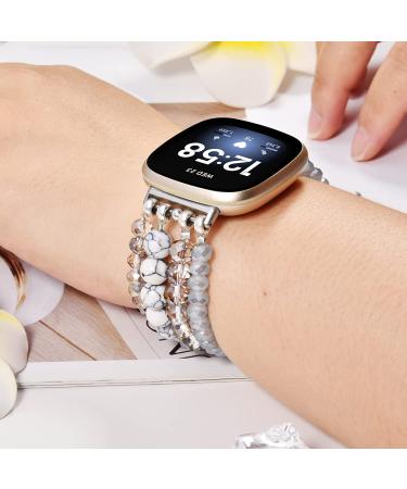 Women's Handmade Beaded Bracelet Band for Fitbit Versa 3/Sense - White/Grey - Buy Online on SooperMarket.com
