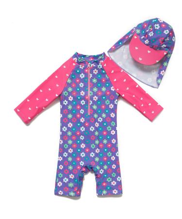 BONVERANO Baby Girls Swimsuit Toddler Bathing Suit Long-Sleeve Zipper One Piece Swimwear with UPF 50+ Sun Protection 3-6 Months Purple 2