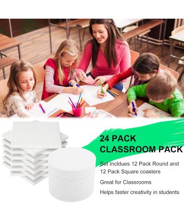 Ceramic Tile for Crafts Coasters 24 Pack White Tiles Unglazed 4 Inch with 24 Pack Cork Backing Pads Includes Square and Round Ceramic Coasters for DIY Arts Craft Project Coasters - Buy Online on SooperMarket.com